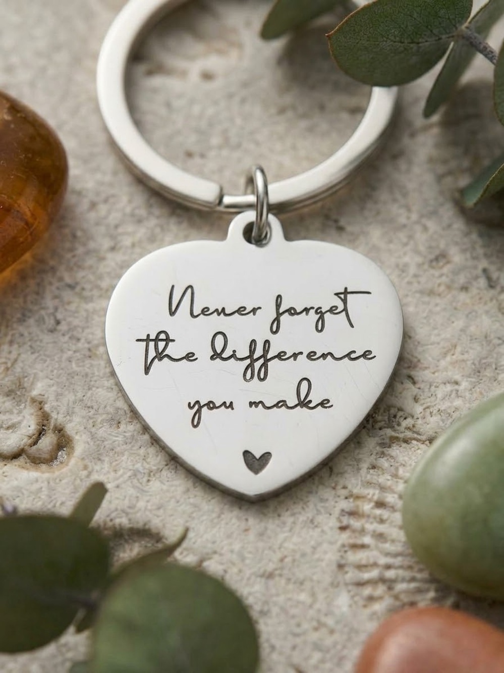 Engraved Heart Keychain Key & Card Holder - Silver